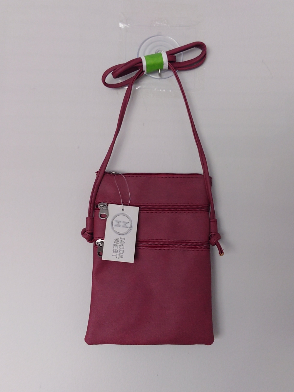 Moda West Leather Mini Cross Body Purse Bag With Mirror Maroon 9 x 6.5 x 0.5 in